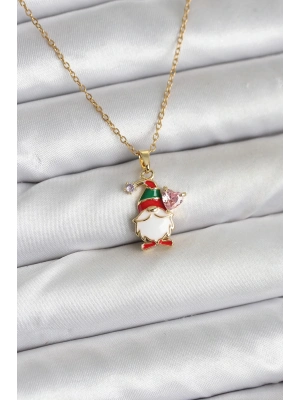 ® 316L Çelik Zincir Gold Renk Yılbaşı Teması Kadın Kolye