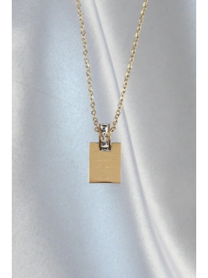 ® 316L Çelik Zincir Gold Renk Zirkon Taşlı Aşk Mektubu Kolye