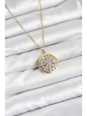 ® 316L Çelik Zincir Gold Renk Zirkon Taşlı Kadın Kolye