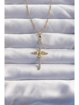 ® 316L Çelik Zincir Gold Renkli Zirkon Taşlı Anka Kuşu Kolye