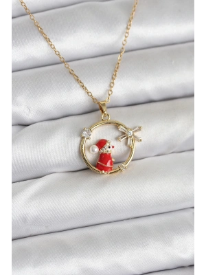 ® 316L Çelik Zincir Gold Zirkon Taşlı Yılbaşı Tema Kadın Kolye