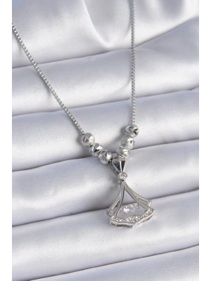 ® 316L Çelik Zincir Gümüş Renk Gingko Yaprağı Model Zirkon Taş Detay Kadın Kolye