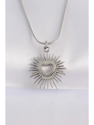 ® 316L Çelik Zincir Gümüş Renk Kalp Güneşi Tasarımlı Kolye