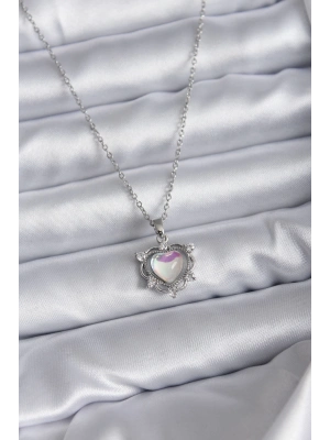 ® 316L Çelik Zincir Gümüş Renk Kalp Model Kadın Kolye
