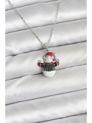 ® 316L Çelik Zincir Gümüş Renk Kardan Adam Figürlü Yılbaşı Temalı Kadın Kolye