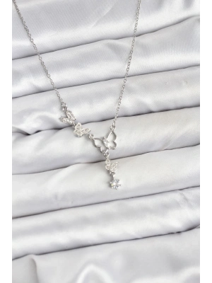 ® 316L Çelik Zincir Gümüş Renk Kelebek Model Kadın Kolye