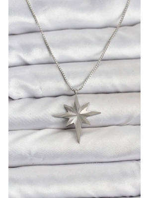 ® 316L Çelik Zincir Gümüş Renk Kutup Yıldızı Model 60 cm Zincir Kadın Kolye