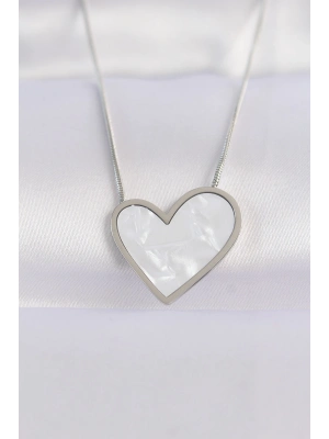 ® 316L Çelik Zincir Gümüş Renk Mermer Desenli Kalp Kolye