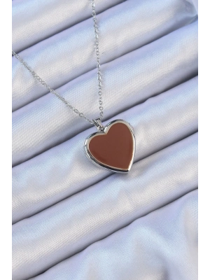 ® 316L Çelik Zincir Gümüş Renk Mineli İçi Açılan Kalp Kolye