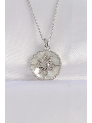 ® 316L Çelik Zincir Gümüş Renk Oval Tasarımlı Güneş Kolye