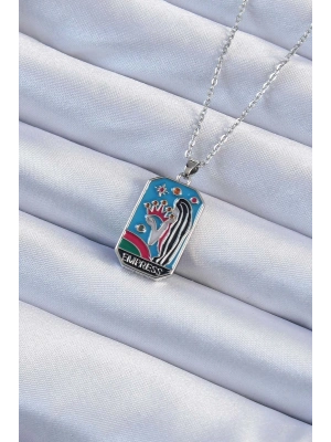 ® 316L Çelik Zincir Gümüş Renk Taç ve Kız Figürlü Renkli Mineli Tarot Kolye