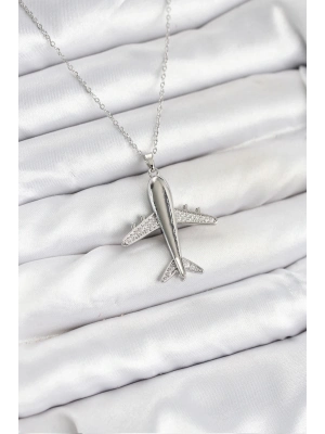 ® 316L Çelik Zincir Gümüş Renk Uçak Model Kadın Kolye