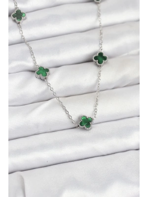 ® 316L Çelik Zincir Gümüş Renk Yeşil Baby Boy Yonca Kadın Kolye