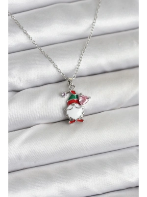 ® 316L Çelik Zincir Gümüş Renk Yılbaşı Teması Kadın Kolye