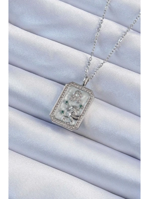 ® 316L Çelik Zincir Gümüş Renk Zirkon Taşlı Aslan Figürlü Tarot Kolye