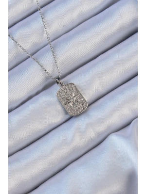 ® 316L Çelik Zincir Gümüş Renk Zirkon Taşlı Kutup Yıldızlı Vintage Kolye