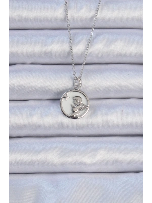 ® 316L Çelik Zincir Gümüş Renk Zirkon Taşlı Mineli Melek Kolye