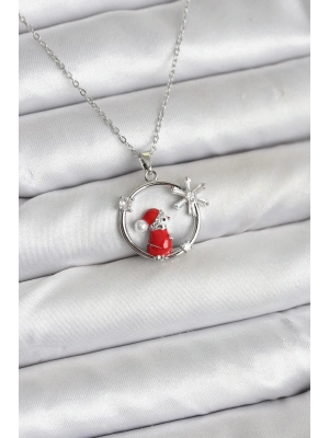 ® 316L Çelik Zincir Gümüş Zirkon Taşlı Yılbaşı Tema Kadın Kolye