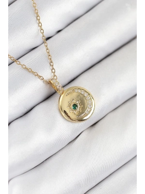 ® 316L Çelik Zirkon Taşlı Ay Ve Güneş Model Gold Renk Kadın Kolye