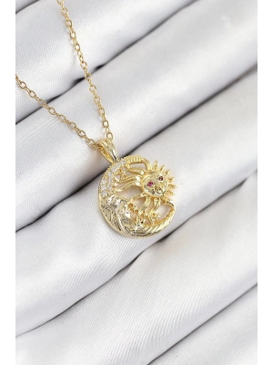 ® 316L Çelik Zirkon Taşlı Ay Ve Güneş Model Gold Renk Kadın Kolye