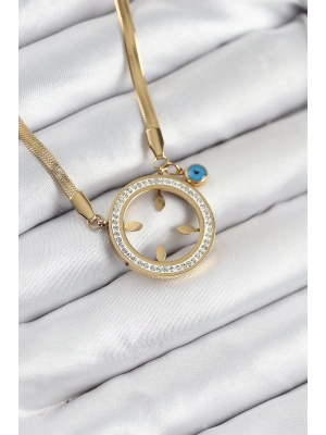 ® 316L Çelik Zirkon Taşlı Çeyrek Takılabilir Gold Renk Kadın Kolye