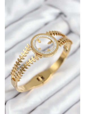 ® 316L Çelik Zirkon Taşlı Çeyrek Takılabilir Gold Renk Kelepçe