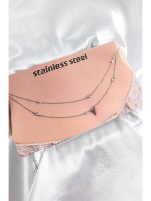 ® 316L Çelik Zirkon Taşlı Damla Model Gümüş Renk Göbek Bel Zinciri