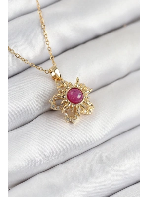 ® 316L Çelik Zirkon Taşlı Döner Güneş Model Gold Renk Kadın Kolye