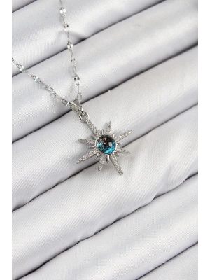 ® 316L Çelik Zirkon Taşlı Kutup Yıldızı Model Gümüş Renk Kadın Kolye