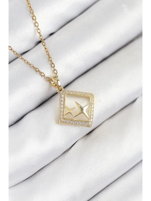 ® 316L Çelik Zirkon Taşlı Yıldız Model Gold Renk Kadın Kolye