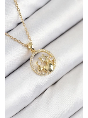 ® 316L Çelik Zirkon Taşlı Yıldız Ve Kalp Model Gold Renk Kadın Kolye