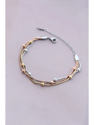 ® 316L Kararmaz Çelik Gümüş Renk Top Zincirli Kadın Bileklik