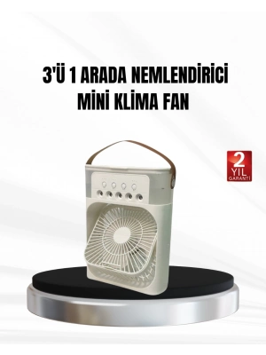 ® 3’ü 1 Arada Mini Klima Fan USB Şarjlı, 7 Renk Gece Lambalı ve Nemlendirici