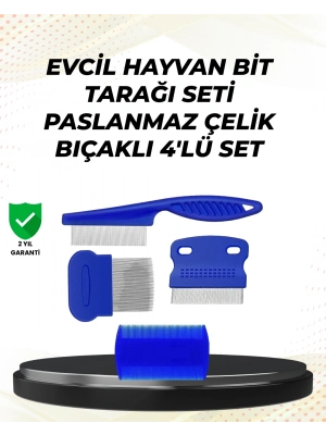 ® 4 Parçalı Evcil Hayvan Tarak Seti – Paslanmaz Çelik Dişli, Ergonomik Saplı