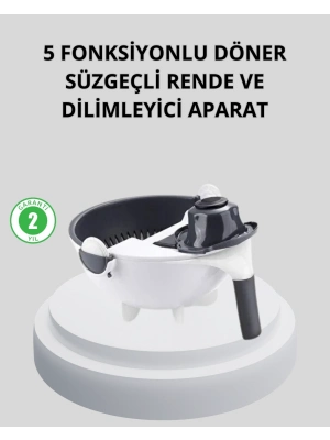 ® 5 Fonksiyonlu Döner Rende Süzgeçli Çok Amaçlı Sebze Doğrayıcı Kaymaz Tabanlı