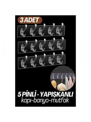 5 Pinli 3 lü set Yapışkanlı Askı Xenoty Design 718948