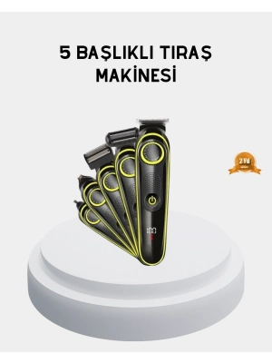 ® 5’i 1 Arada Şarjlı Tıraş Makinesi – Paslanmaz Çelik Başlıklı, Yüz ve Vücut Bakım Cihazı