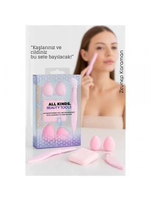 ® 5’li Makyaj Süngeri ve Kaş Usturası Seti – Profesyonel Güzellik Araçları