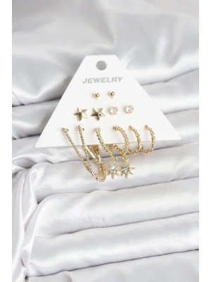 ® 6 Çift Kadın Küpe Seti Gold Renk