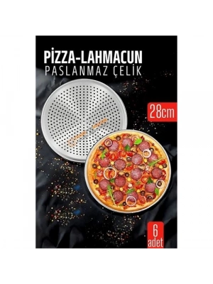 ® 6 lı  Paslanmaz Çelik Pizza-Lahmacun Tepsisi – Delikli Tasarım ile Mükemmel Pişirme  28 cm
