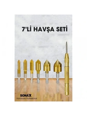 ® 7li HSS Titanyum Kaplı Kılavuz ve Havşa Matkap Ucu Seti + Otomatik Zımba