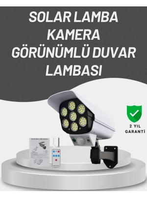® 77 LEDli Güneş Enerjili Güvenlik Lambası ve Kukla Kamera – Hareket Sensörlü, 2400mAh Pilli