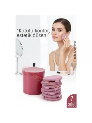 ® 7’li Makyaj Pamuğu Seti – Yumuşak Dokulu, Kaplı Saklama Kutulu, Pudra ve Fondöten İçin