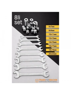 ®  Açık Uçlu Anahtar Seti - İki Ağızlı Anahtar - İki Ucu Açık Vanadium Çelik Anahtar 8 li SET