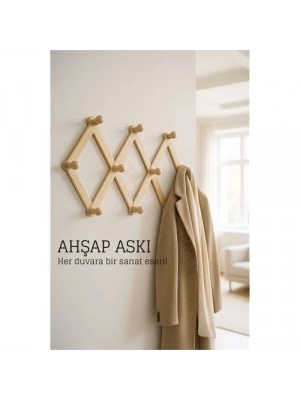 ® Ahşap Akordeon Duvar Askısı - Dekoratif, Çok Amaçlı, 10 Kancalı Akıllı Askılık