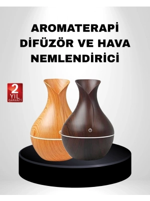 ® Ahşap Desenli Aromaterapi Difüzör 130 ml Ultrasonik ve 7 Renk LED Işıklı