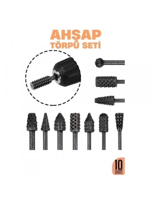 ® Ahşap Oyma Törpü Seti – 10lu Matkap Ucuna Şekillendirme Takımı