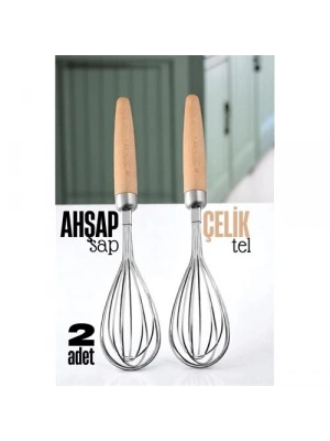 ® Ahşap Saplı Çelik Çırpıcı - Yumurta ve Sos Çırpıcı, Mutfak Çırpıcısı, Çırpma Teli