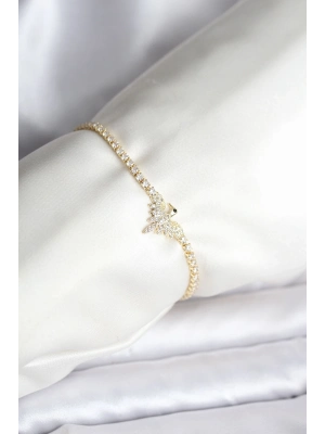 ® Anka Kuşu Model Zirkon Taşlı Gold Renk Pirinç Su Yolu Kadın Bileklik