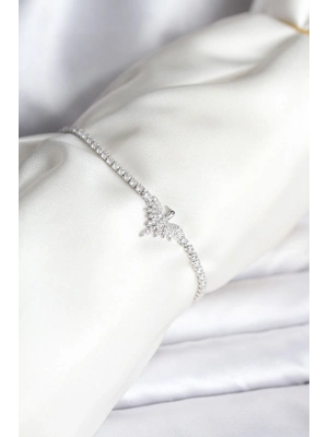 ® Anka Kuşu Model Zirkon Taşlı Gümüş Renk Pirinç Su Yolu Kadın Bileklik